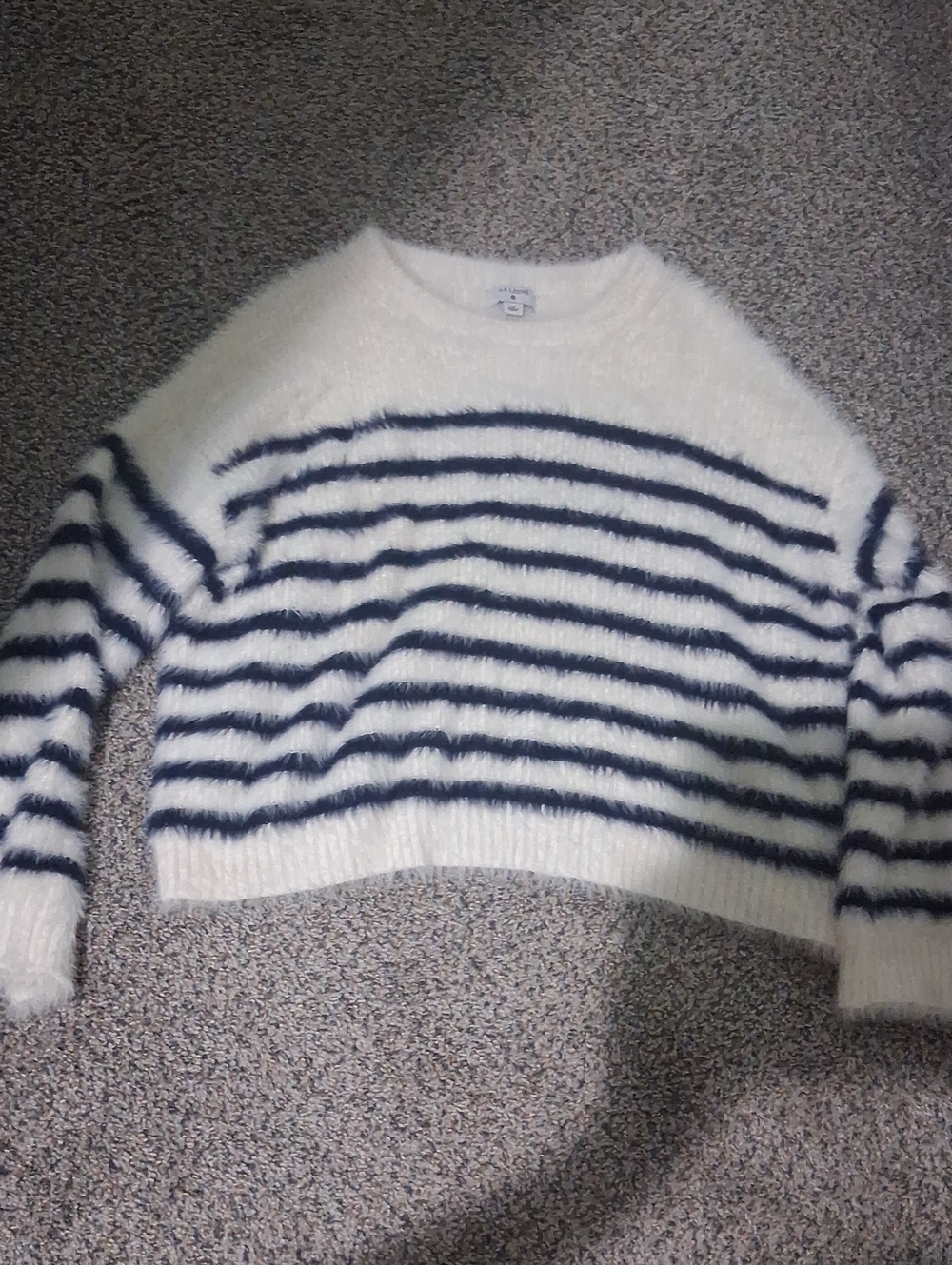 La Ligne Cream Fuzzy Crewneck with Navy Stripes